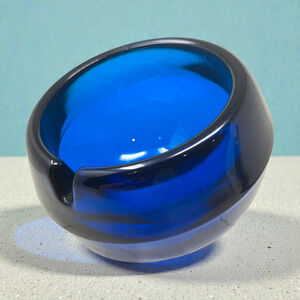 Vintage Viking Glass Blue Bluenique Orb Ashtray 4 3/4" Mid Century Modern MCM